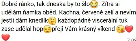 Zpráva od klientky Klárky ze dne 25. 4. 2026 o poklesu viscerálního tuku