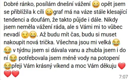 Zpráva od klientky Klárky ze dne 13. 6. 2026 o zhubnutí i objemu ve vaně