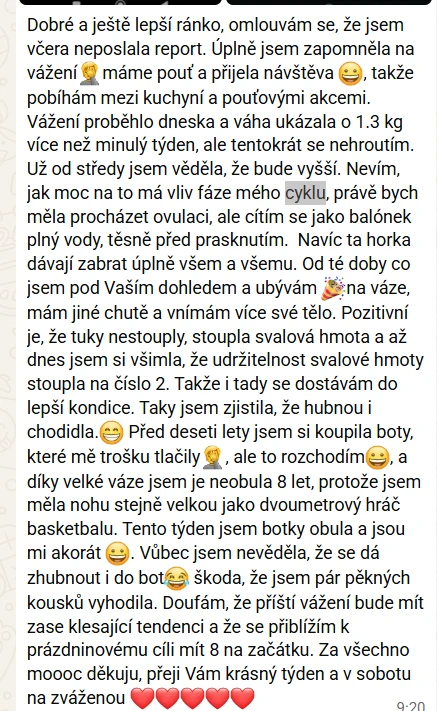 zpráva o průběhu hubnutí